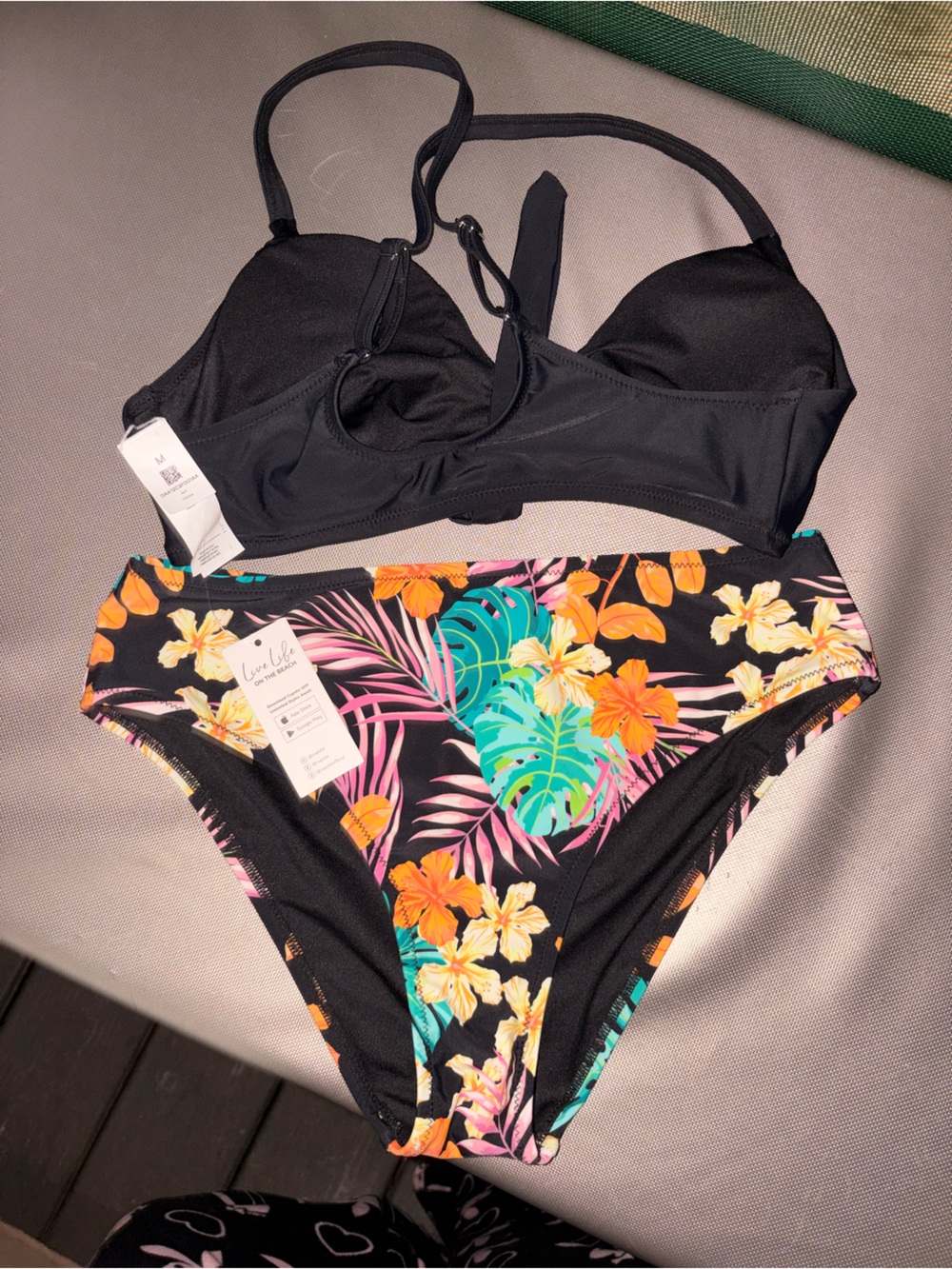 Cupshe Black Bikini Top with Black Tropical Floral Bottom